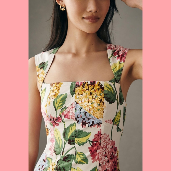 Anthropologie Slim Square-Neck Floral Garden Print Sheath Dress - Picture 3 of 4
